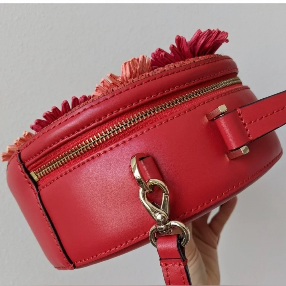 Rare Kate Spade leather handbag, w/ detachable strap, red, pink, hot pink
